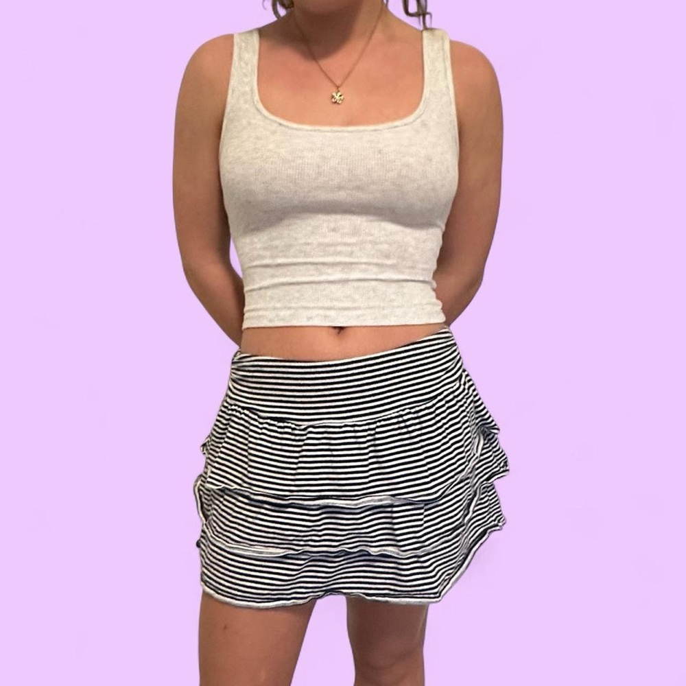Hollister Navy and White Striped Mini Skirt